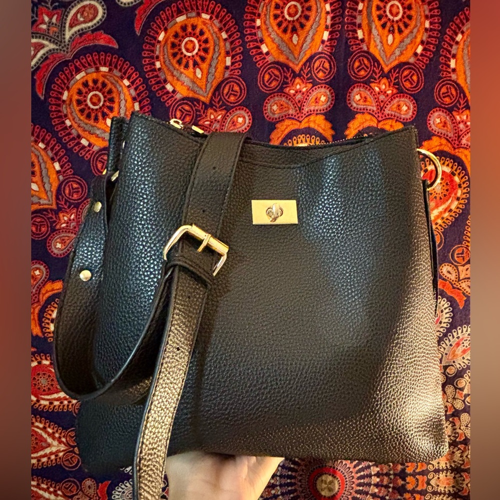 Mellow World Black Womens Faux Leather Carter Triple Compartment Crossbody Bag